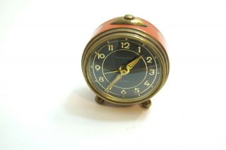 Vintage Adolf Jerger Manhattan Red / Brass Windup Alarm Clock Germany