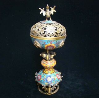 320mm Handmade Carving Statue Brass Cloisonne Enamel Incense Burners 08