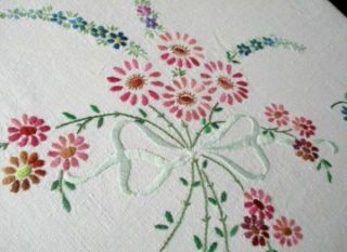 Vintage Tablecloth Hand Embroidered - Bouquets Of Flowers - Linen