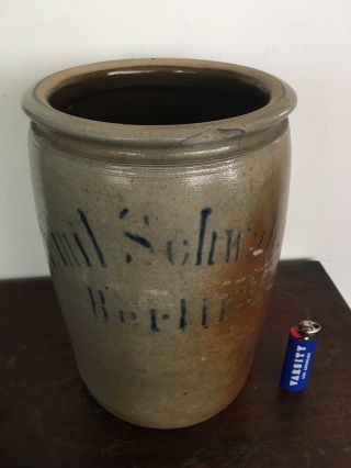 F.  mil Schwabe Berlin,  PA Advertising Salt Glazed 1 Gal Stoneware Jar Crock 1875 2