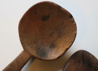 Antique Primitive Wooden Butter Paddle And Large Stew Spoon,  Natural Pine Patina