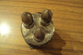 PORTUGAL RARE ANTIQUE SET OF 3 SCENT BOTTLES WITH SOLID SILVER CLAPS & HOLDER 5