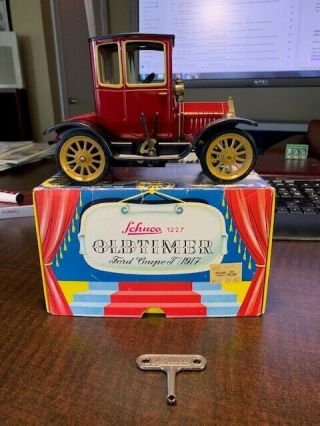 Vintage Clockwork Schuco 1227 Oldtimer Ford Coupe T/1917 In Red,  W/box & Key