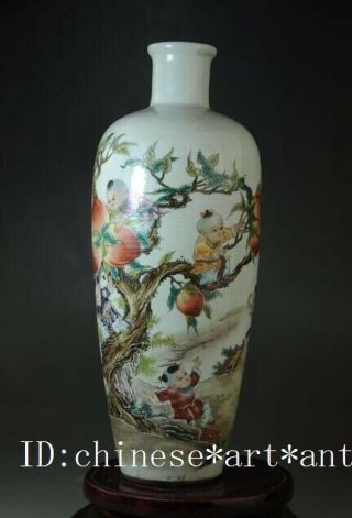 china old famille rose porcelain nine children and peach vase /guagnxu mark c01 3