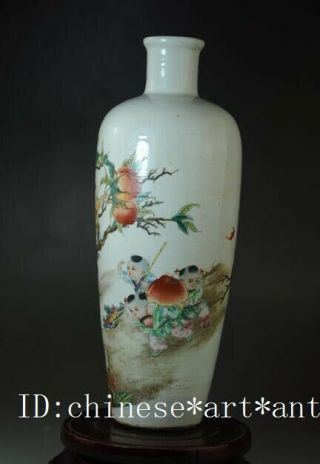 china old famille rose porcelain nine children and peach vase /guagnxu mark c01 4