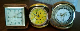 Get 6 Antique/Vintage Folding Travel Alarm Clocks - Swiss - 7 Jewels - Leather & more 2