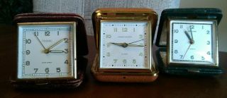 Get 6 Antique/Vintage Folding Travel Alarm Clocks - Swiss - 7 Jewels - Leather & more 3