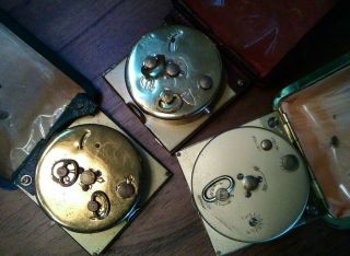 Get 6 Antique/Vintage Folding Travel Alarm Clocks - Swiss - 7 Jewels - Leather & more 5