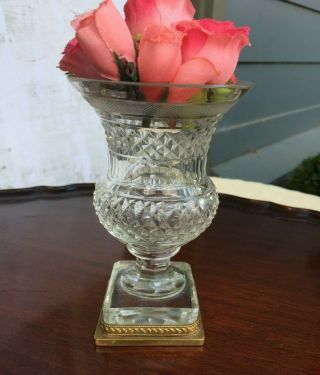 Antique French Small Cut Crystal Glass Vase With Bronze Mount 3