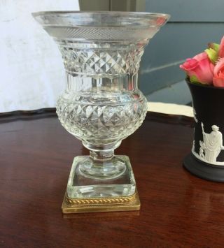 Antique French Small Cut Crystal Glass Vase With Bronze Mount 4