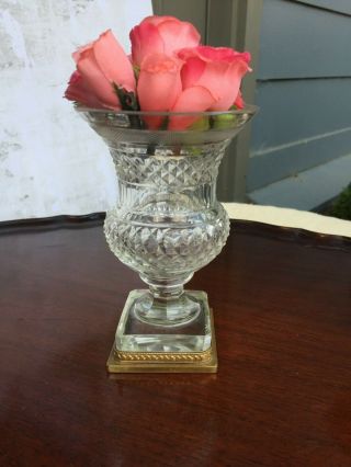 Antique French Small Cut Crystal Glass Vase With Bronze Mount 5