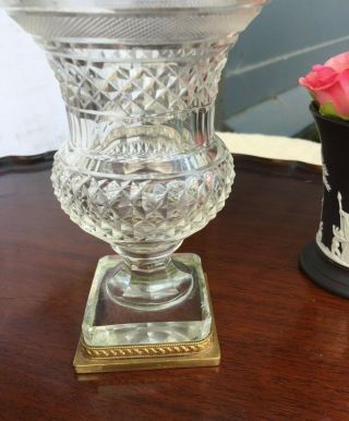 Antique French Small Cut Crystal Glass Vase With Bronze Mount 7