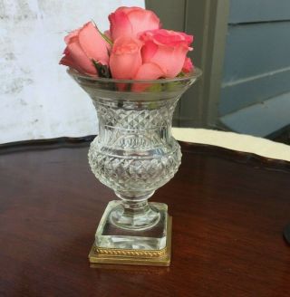 Antique French Small Cut Crystal Glass Vase With Bronze Mount 8