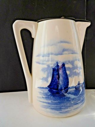 Wmf Dutch Blue & White Jug Early Running Ostrich Mark G 1900 Weighted Open Lid
