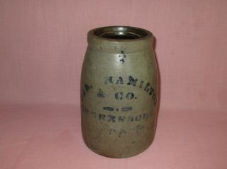 Antique 19thc Stoneware Decorated Jas Hamilton Greensboro Pennsylvania Jar Crock