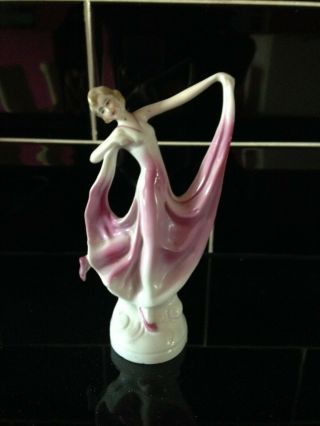 Art Deco Porcelain Dancing Figurine 16 Cm Pink -.