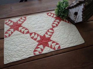 Early Antique Turkey Red Doll Or Table Quilt Runner 25x16
