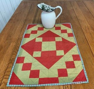 Mennonite C 1890 - 1900 Jacobs Ladder Table Doll Quilt 25 X 17 Red Green