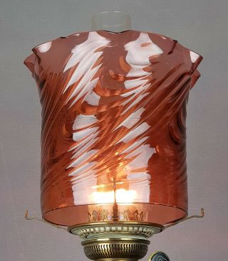 Victorian Cranberry / Rose Glass Kerosene Oil Gas or Candle Hall Lamp Shade 2