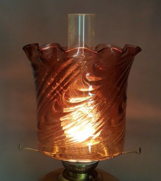 Victorian Cranberry / Rose Glass Kerosene Oil Gas or Candle Hall Lamp Shade 3