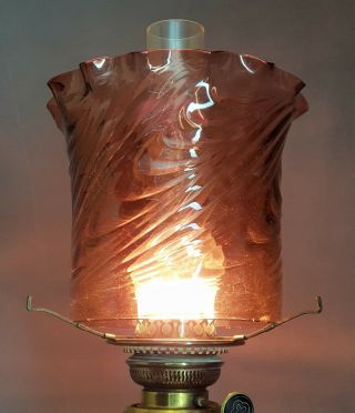 Victorian Cranberry / Rose Glass Kerosene Oil Gas or Candle Hall Lamp Shade 4