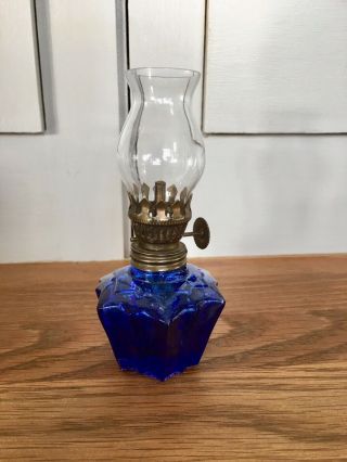 Vintage Small Cobalt Blue Glass Paraffin Lamp Hong Kong