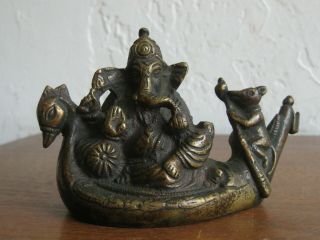 Fine Old Antique India Hindu God Lord Ganesha Deity Brass Statue Sculpture Idol