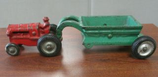 Vintage Arcade Cast Iron Tractor W/wagon Trailer Hopper 2660 Toy