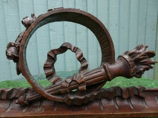 19thc Wooden Oak Pediment With Torchiere,  Flowers,  Ribbons & Other C1880s