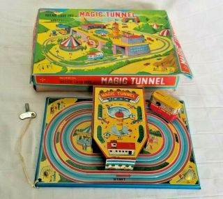 Vintage Tps Japan Wind Up Tin Toy Dreamland Bus & Magic Tunnel Orig Box