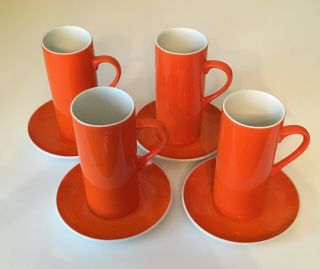 Lagardo Tackett For Schmid Mcm - Set Of (4) Orange Espresso Cups & Saucers Exc