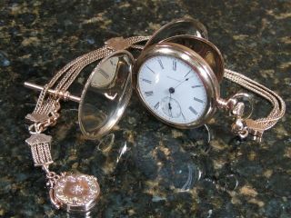 Waltham Gold Filled Hunter Case Pocket Watch W/ Victorian Style Watch Fob Runs