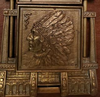 Rare Judd Bronze Sliding Bookrack Indian Chief Bookends 9819