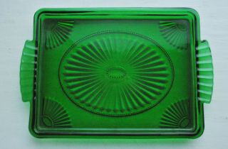 Vintage Art Deco Emerald Green Glass Tray 1930s