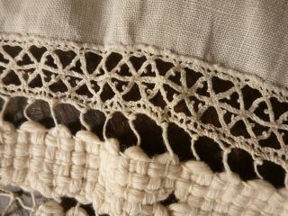 ANTIQUE FRENCH FINE LINEN CURTAIN WITH HAND WORKED FILET LACE BASE 4