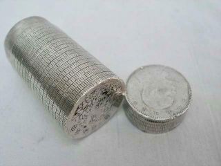 Antique Chinese Silver Coin Form Cylindrical Pocket Box. 6