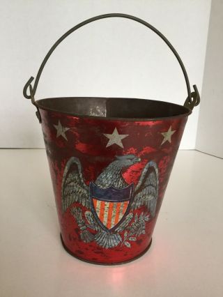 Vintage Ohio Art Tin Litho Patriotic Sand Pail Stars,  Stripes & Eagles