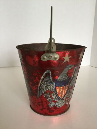 Vintage Ohio Art Tin Litho Patriotic Sand Pail Stars,  Stripes & Eagles 2