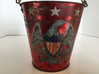 Vintage Ohio Art Tin Litho Patriotic Sand Pail Stars,  Stripes & Eagles 5