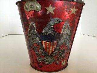 Vintage Ohio Art Tin Litho Patriotic Sand Pail Stars,  Stripes & Eagles 6