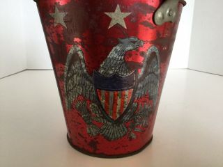 Vintage Ohio Art Tin Litho Patriotic Sand Pail Stars,  Stripes & Eagles 7