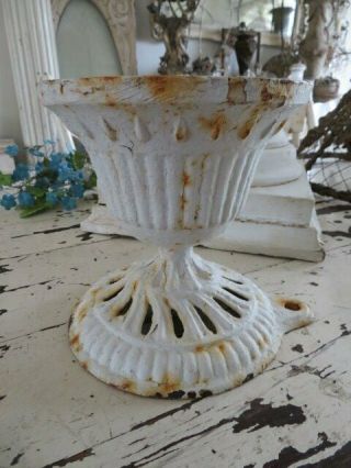 The Best Old Vintage Small Cast Metal Urn Chippy Crusty White Patina Shapely