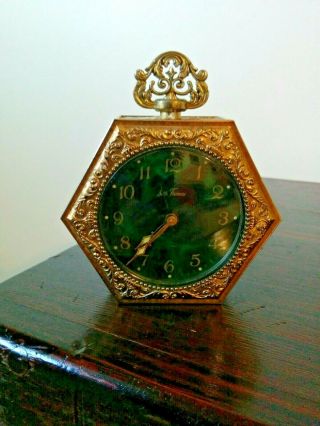 Vintage Seth Thomas Alarm Clock Ornate Brass Clock Germany Wind Up