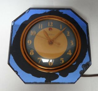 Telechron Model 3f65 Blue Mirror Art Deco 1930s Usa Electric Clock -