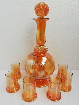 Vintage Ussr Soviet Set Of Glass Decanter 6 Vodka Wine - Glasses Handmade 1950 