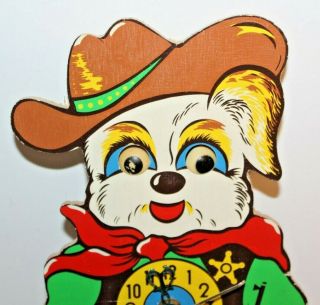 Vintage German Wood Dog Dressed as a Cowboy Moving Eye Battery Operated Clock 2