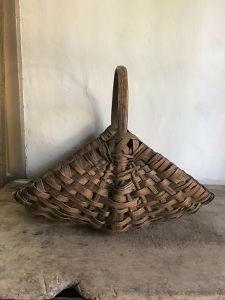 Big Early Antique Handmade Gathering Herb Basket Patina Country Aafa