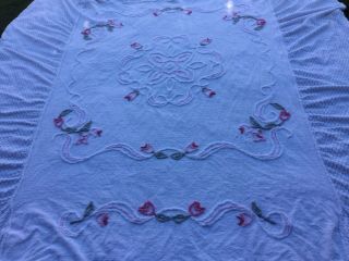 Vintage Old White Candlewick Bedspread Cover Blanket Throw Single Bed Floral