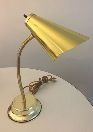 Vintage Mid Century Goose Neck Metal Table Lamp Gold Tone