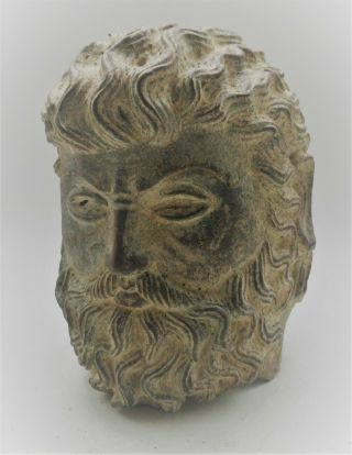 Scarce Ancient Roman Bronze Statue Fragment Head Of Male Biblical Figure 200 - 300